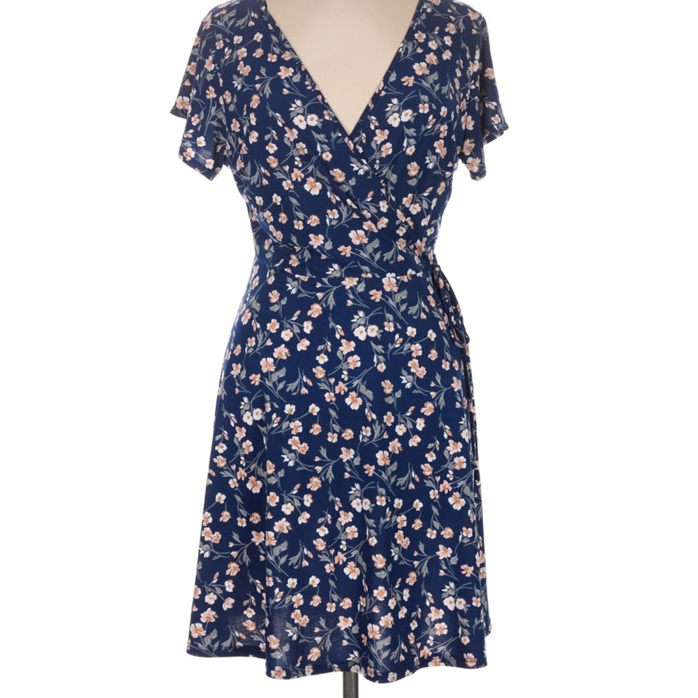 Y2K Navy Floral Wrap Dress - Women